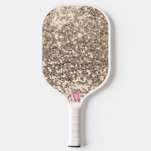 Chic Pink White Glittery Glitzern Modernes Monogra Pickleball Schläger