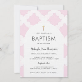 Chic Pink White Gold Cross Arch Baby Taufe Einladung