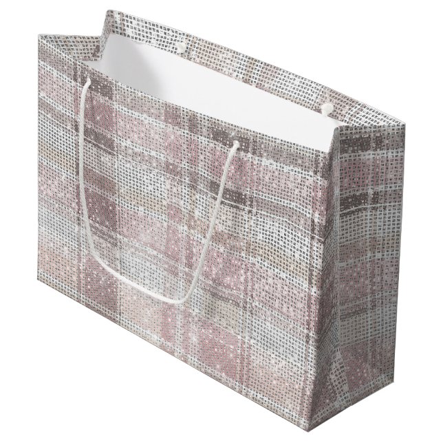 Chic Pink White Kariert Stripes Christmas Sparkor Große Geschenktüte (Vorderseite Schrägansicht)
