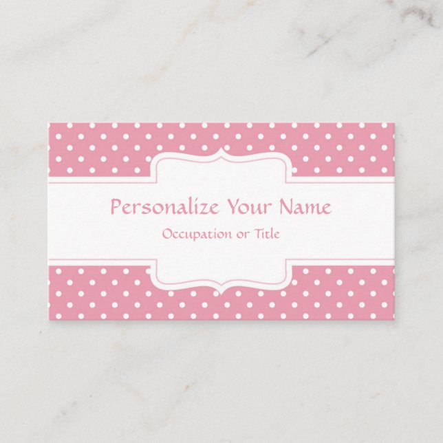 Chic Pink White Polka Dots Retro Visitenkarte (Vorderseite)