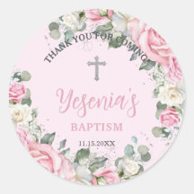 Chic Pink White Roses Blumentaufe Christening