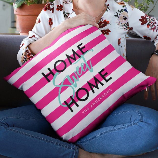 Chic Pink & White Stripes Black Zuhause Sweet Zuha Kissen (Von Creator hochgeladen)