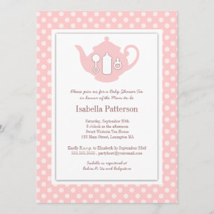 Chic Pink  White Teapot Baby Dusche Tee Party Einladung