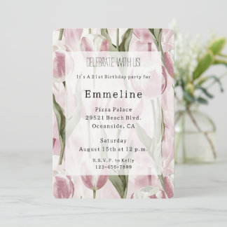 Chic Pink White Tulip Blume Geburtstag Einladung