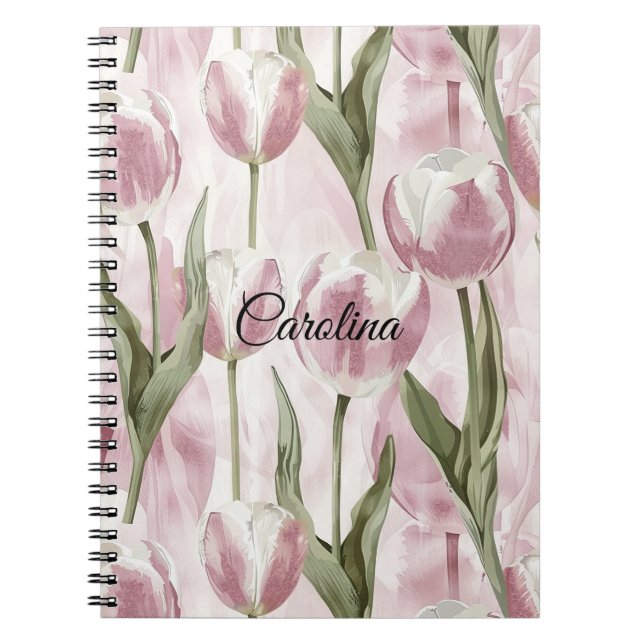 Chic Pink White Tulip Blume Notizblock (Vorderseite)