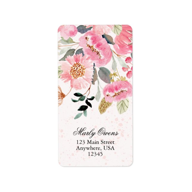 Chic Pink Wildblume Brautparty Rücksendeadresse Adressaufkleber (Vorne)