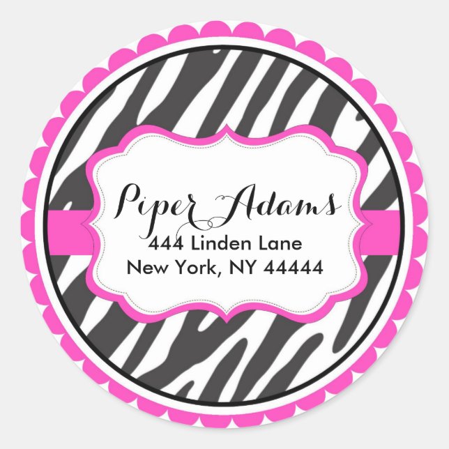 Chic Pink Zebra Print Address Labels Runder Aufkleber (Vorderseite)