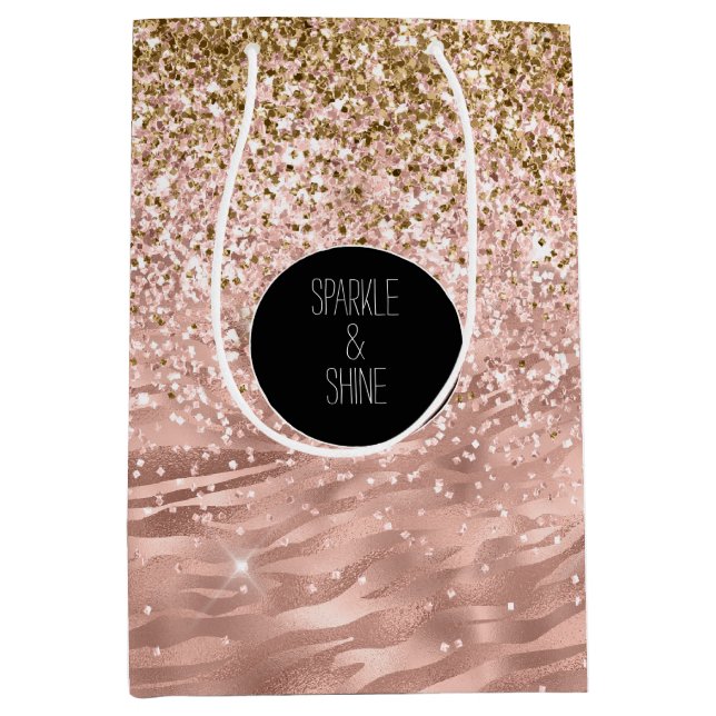Chic Pink Zebra Print Glitz Mittlere Geschenktüte (Vorderseite)