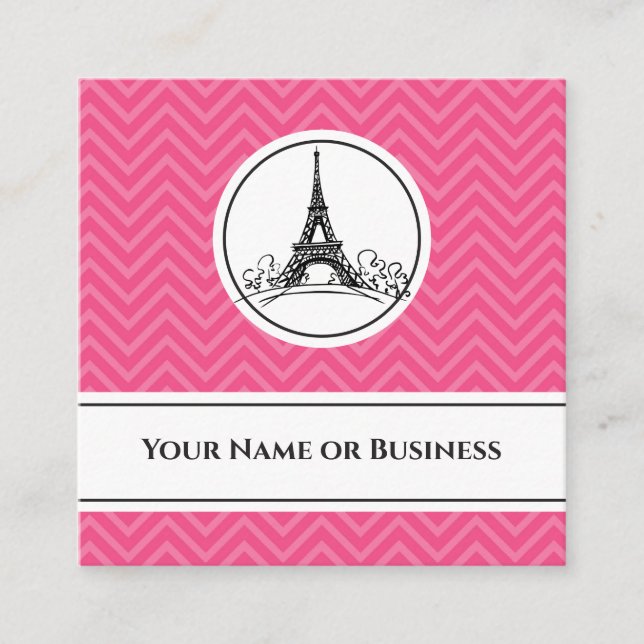 Chic Pink Zickzack Eiffel Tower Paris Frankreich Quadratische Visitenkarte (Vorderseite)
