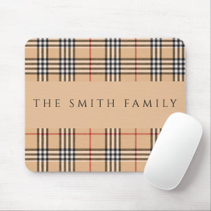 Chic Plaid Warm Tan Anpassbarer Familienname Mousepad