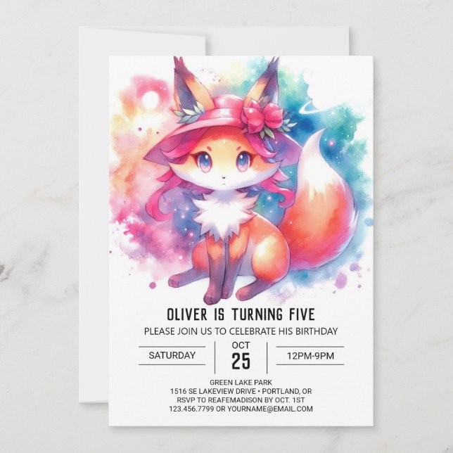 Chic Playful Fox Geburtstag Einladung (Vorderseite)