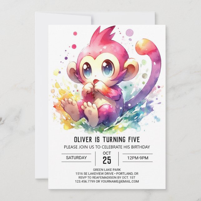 Chic Playful Monkey Geburtstag Einladung (Vorderseite)