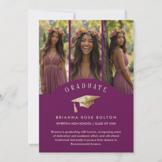 Chic Plum Graduate Collage 3-Photo Graduation Cap