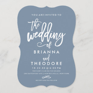 Chic Poing Lettré Faire-part de mariage Dusty Blue