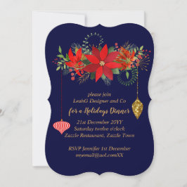 Chic Poinsettia Christmas Blue Red Gold Moderne Einladung