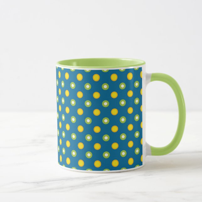 Chic Pois Jaune Vert sur Mug Bleu Ringer (Droite)