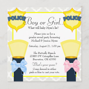 Chic Police Officer Abzeichen Damask Gender Reveal Einladung