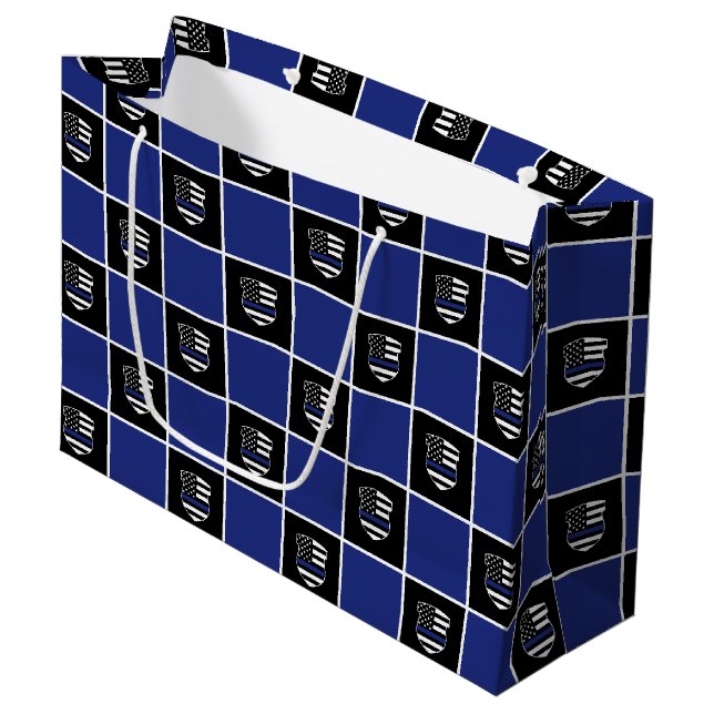 Chic Police Officer Thin Blue Line Abzeichen Muste Große Geschenktüte (Vorderseite Schrägansicht)