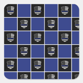 Chic Police Officer Thin Blue Line Abzeichen Muste Quadratischer Aufkleber