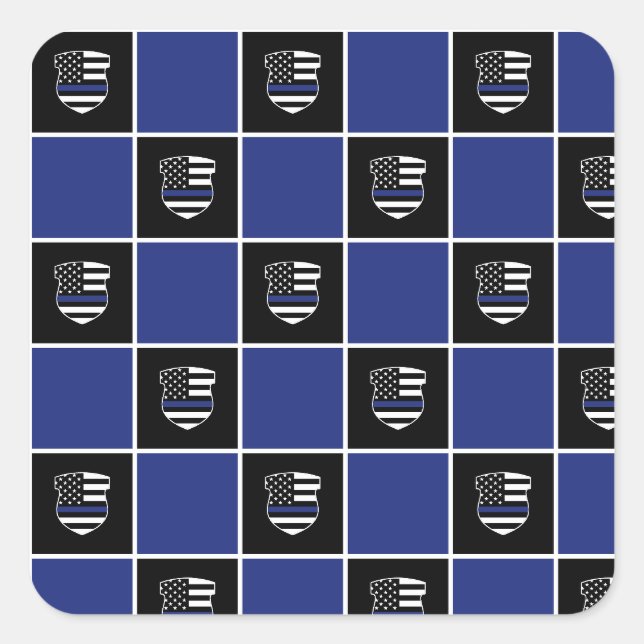 Chic Police Officer Thin Blue Line Abzeichen Muste Quadratischer Aufkleber (Vorderseite)
