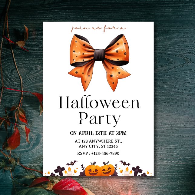 Chic Polka Dot Bow Halloween-Party Einladung (Chic Polka Dot Bow Halloween Party Invitation
)