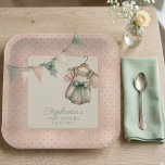 Chic Polka Dot Floral Party Plate Pappteller<br><div class="desc">Set the table for a whimsical and elegant baby shower with these charming paper plates. The design features a hand-painted watercolor baby romper on a hanger paired with delicate sage green bunting flags and a dusty rose polka dot border. These durable plates are the perfect choice for a sophisticated garden-themed...</div>