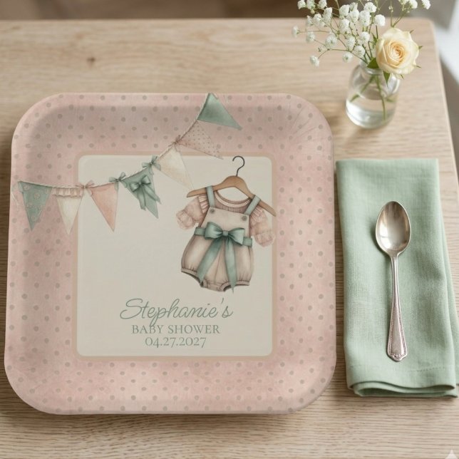 Chic Polka Dot Floral Party Plate Pappteller (Boho polka dot baby shower paper plate)