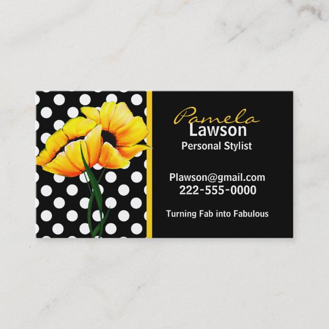 Chic Polka Dot & Poppy Business Card Visitenkarte (Vorderseite)