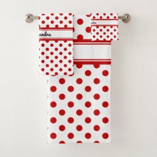 Chic Polka Dot Red White Background Badhandtuch Set