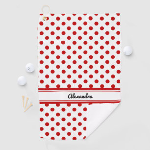 Chic Polka Dot Red White Background Golfhandtuch