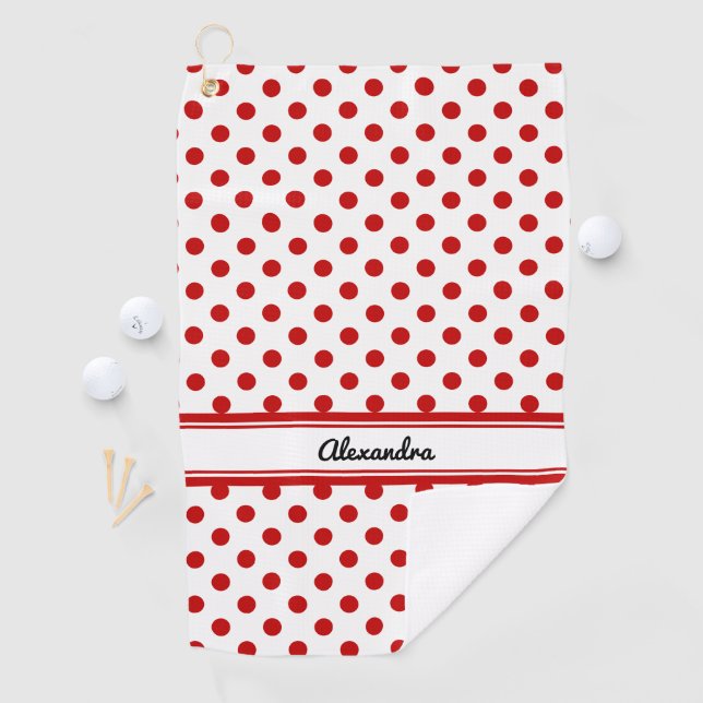Chic Polka Dot Red White Background Golfhandtuch (Insitu)