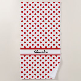 Chic Polka Dot Red White Background Strandtuch
