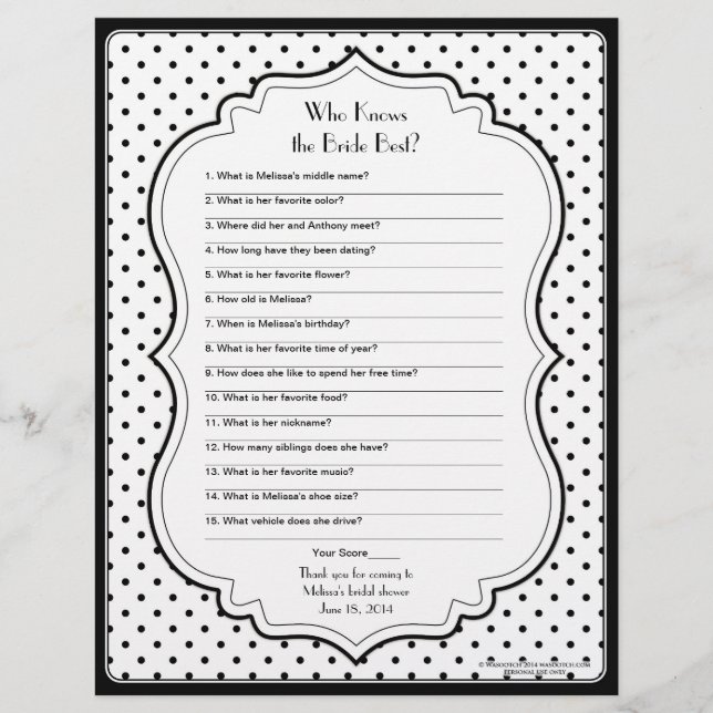 Chic Polka Dots Bride Bestes Brautparty Spiel (Vorderseite)