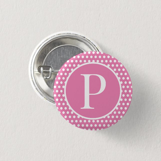 Chic Polka Dots Pink Benutzerdefinierter Anfangsbu Button (Vorne & Hinten)