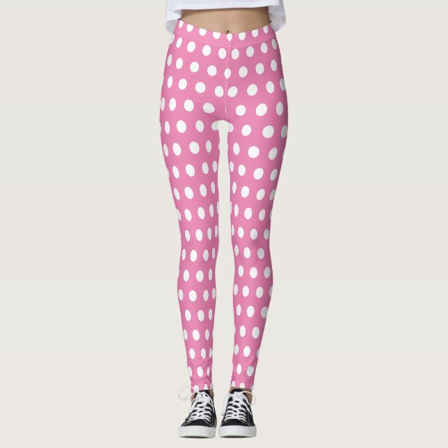 Chic Polka Dots Rosa und Weiß Leggings (Vorderseite)