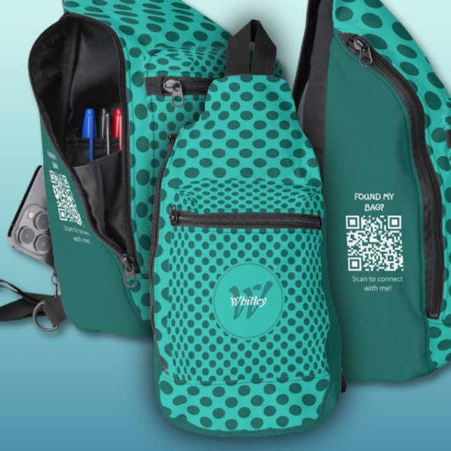 Chic-Polka-Dots-Thema Smart Dynamic QR-Code Crossbody Bag (Chic Polka Dots Theme Smart Dynamic QR Code Sling Bag - Custom Monogram & Name)