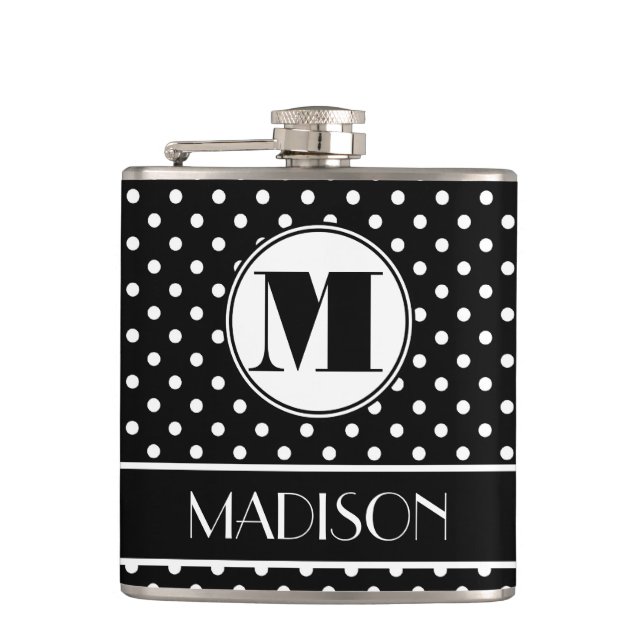 Chic-Polka-Punkt-Monogramm personalisiert Flachmann (Vorderseite)
