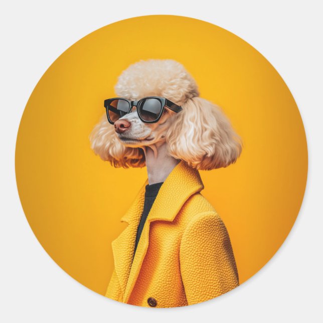 Chic Poodle in Sonnenbrille und Gelbmatte Runder Aufkleber (Vorderseite)