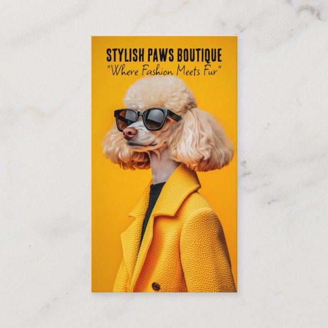 Chic Poodle in Sonnenbrille und Gelbmatte Visitenkarte (Vorderseite)