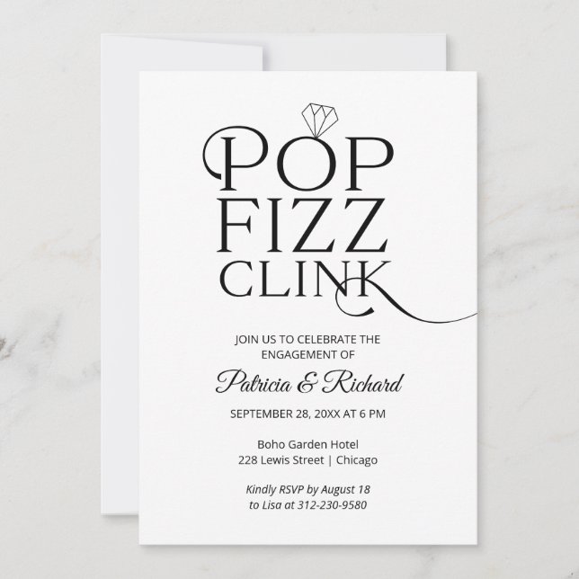 Chic Pop Fizz Clink Engagement Party Invitation (Devant)