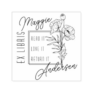 Chic Poppies   Individuelle Name Ex Libris Buchung Permastempel