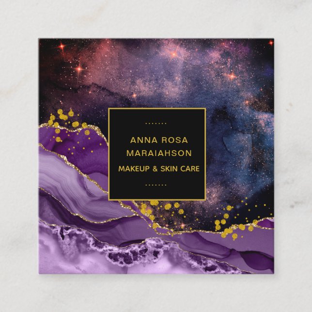 *~* Chic Popular Gold Glitzer Lila Agate Geode Quadratische Visitenkarte (Vorderseite)