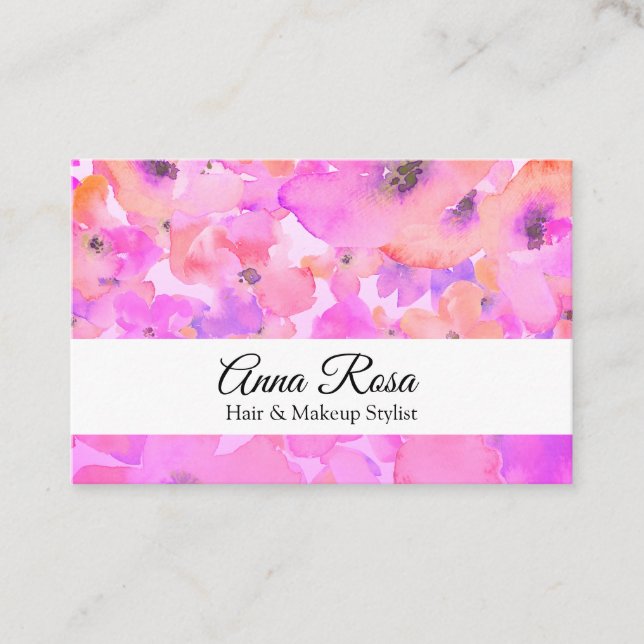 *~* Chic Populäre Blume Pink Lavendel Wasserfarbe Visitenkarte (Vorderseite)