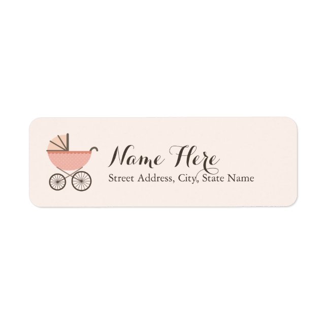 Chic Pram Étiquettes de adresse Baby shower fille (Devant)