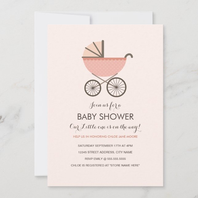 Chic Pram Girl Baby shower Invitation (Devant)