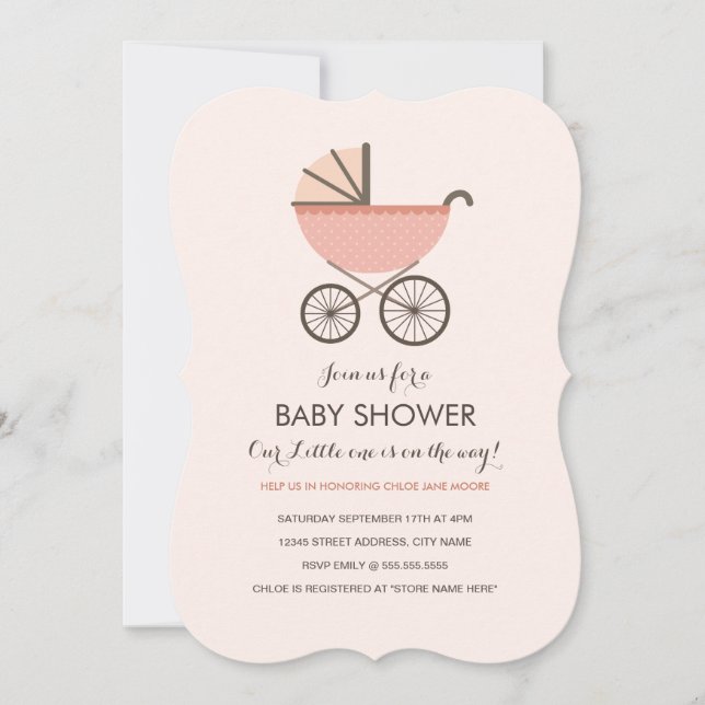 Chic Pram Girl Babydusche Einladung (Vorderseite)