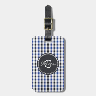 chic Preppy Blue Gingham Muster Monogramm Gepäckanhänger
