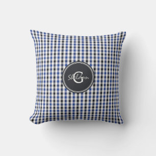 chic Preppy Blue Gingham Muster Monogramm Kissen