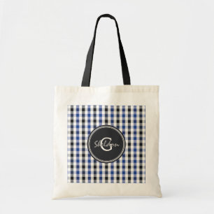 chic Preppy Blue Gingham Muster Monogramm Tragetasche