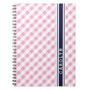 Chic Preppy Pink Marine Gingham Muster Monogramm Notizblock